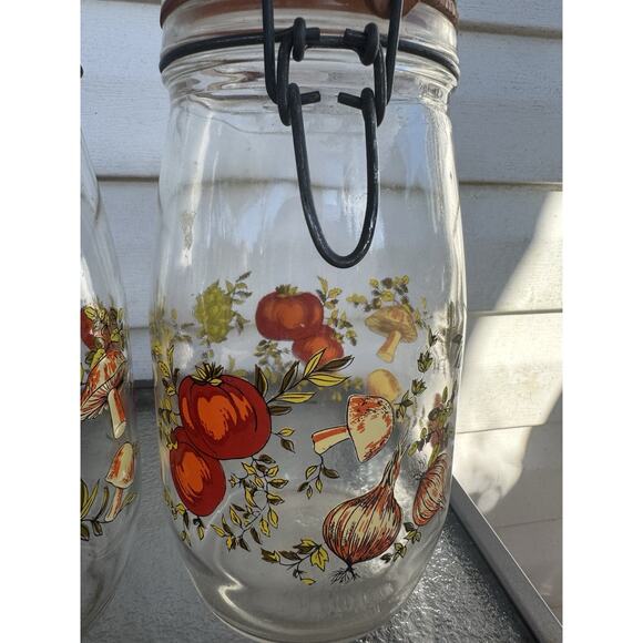 Arc France Vintage Spice of Life Vegetable Glass Hinged Lid 1.5L Canisters Set 3 - Picture 4 of 16